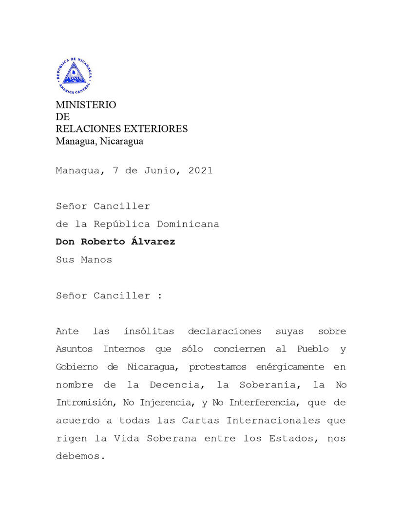 nicaragua-envia-carta-al-canciller-de-republica-dominicana